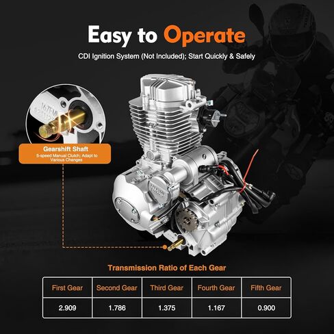 200CC/250CC 4 Stroke Engine, 14HP ATV Motor Engine(Cycle Mode) Single Cylinder Air Cooling with 5-Speed Manual Transmission, 7500RPM Kick-Starter Electric Dirt Bike Engine for ATV Motorcycles in Saudi Arabia