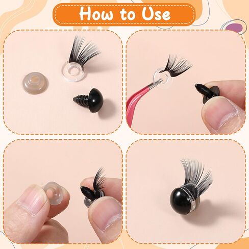 24 قطعة من رموش الدمية الآمنة للكروشيه، رموش كروشيه للحيوانات المحشوة، 6 أحجام رموش عيون طويلة لدمية أميجورومي دمية دب قطيفة لصناعة الحيوانات in Kuwait