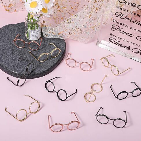 20 Pcs Doll Glasses, Mini Glasses Doll Dress Up Accessories, Mini Metal Wire Rim Frameless Lens Dolls Dress up for Dolls Pets Costume Accessories Cosplay DIY Crafts (4 Color) in Saudi Arabia