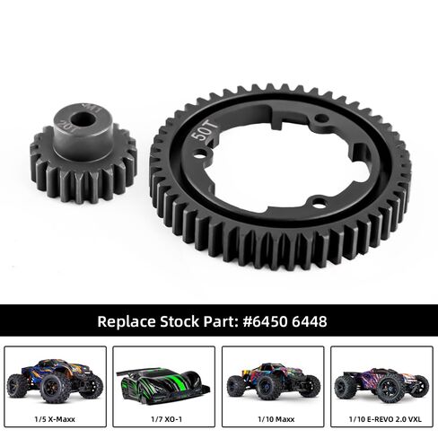 GLOBACT 50T Spur Gear 1.0 Mod فولاذ مقوى مع 20T ترس ترس لـ Traxxas 1/5 X-Maxx 1/7 XO-1 1/10 Maxx 1/10 E-REVO 2.0 VXL ترقية استبدال 6450/6448 in Saudi Arabia