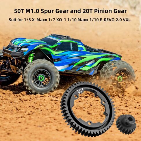 GLOBACT 50T Spur Gear 1.0 Mod فولاذ مقوى مع 20T ترس ترس لـ Traxxas 1/5 X-Maxx 1/7 XO-1 1/10 Maxx 1/10 E-REVO 2.0 VXL ترقية استبدال 6450/6448 in Saudi Arabia