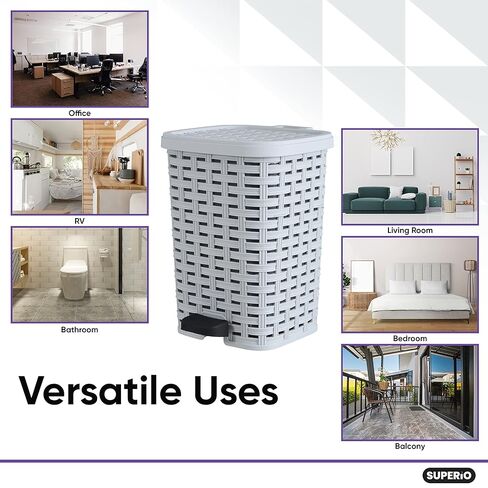 سلة مهملات صغيرة من سوبيريو مع دواسة قدم سعة 3 جالون، سلة قمامة بلاستيكية صغيرة للاستخدام الخارجي مع غطاء للحمام وغرفة النوم والمطبخ والمكتب والفناء 12 لتر (أبيض) in Kuwait