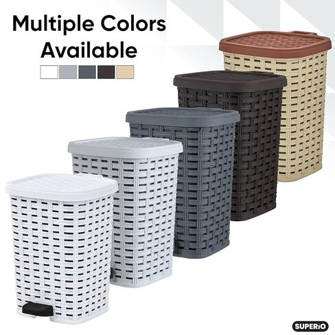 سلة مهملات صغيرة من سوبيريو مع دواسة قدم سعة 3 جالون، سلة قمامة بلاستيكية صغيرة للاستخدام الخارجي مع غطاء للحمام وغرفة النوم والمطبخ والمكتب والفناء 12 لتر (أبيض) in Kuwait