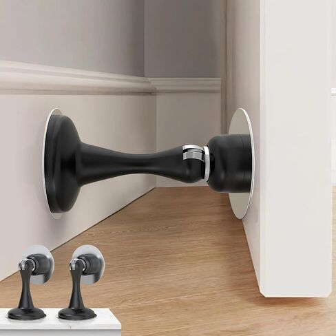 Magnetic Door Stoppers 2 Pack, Stainless Steel Heavy Duty Door Stops for Wall and Floor Mounting, No Drilling Door Stop with Strong Adhesive Tapes, Black in Saudi Arabia