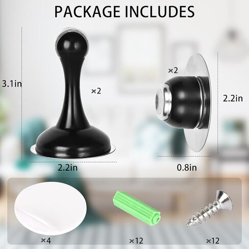 Magnetic Door Stoppers 2 Pack, Stainless Steel Heavy Duty Door Stops for Wall and Floor Mounting, No Drilling Door Stop with Strong Adhesive Tapes, Black in Saudi Arabia