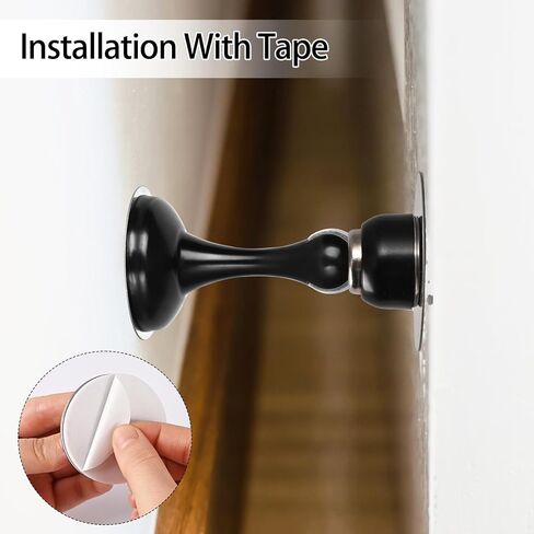 Magnetic Door Stoppers 2 Pack, Stainless Steel Heavy Duty Door Stops for Wall and Floor Mounting, No Drilling Door Stop with Strong Adhesive Tapes, Black in Saudi Arabia