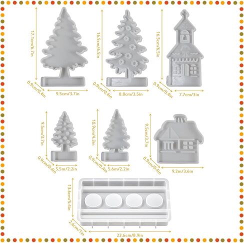 Christmas Village Candle Holder Mold, 3D House Silicone Molds, Hollowed Out Street View Trees House Candlestick Molds, Epoxy Resin Casting Mould for Holiday Party Decor (Set-A) in Saudi Arabia