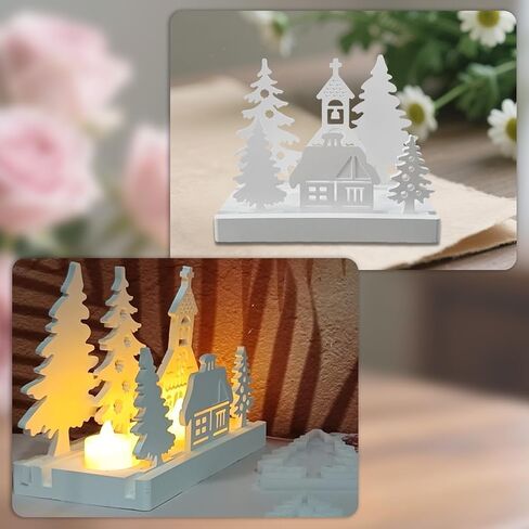 Christmas Village Candle Holder Mold, 3D House Silicone Molds, Hollowed Out Street View Trees House Candlestick Molds, Epoxy Resin Casting Mould for Holiday Party Decor (Set-A) in Saudi Arabia