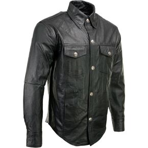 Milwaukee Leather Men's Premium Leather Casual Biker Rider Shirt w/Vintage 5 Cent Buffalo Buttons - 4X-Large in Kuwait
