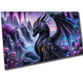 Fantasy Dragon 5D Diamond Painting Kits for Adults,Waterfall Landscape Diamond Mosaic Art,DIY Full Round Diamond Embroidery,Diamond Art Kits for Home Decor,Large size 31.5 x 15.7 inches,DIY Mosaic Art in Saudi Arabia