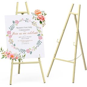 46.7" Gold Metal Easel Stand – Heavy Duty Floor Easel Stand,，Adjustable Chain Support ，Perfect for Wedding Welcome Sign Holder, Baby Shower Poster, Birthday Party, Art & Gallery Painting Display in Saudi Arabia