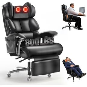 كرسي مكتب للتدليك 800 رطل مع مسند للقدمين وحرارة اهتزاز 8 نقاط للأشخاص الثقيلين، كراسي مكتب تنفيذية كبيرة وطويلة مريحة للاستخدام الإداري في المكاتب المنزلية (بني (ترقية العجلة)) in Kuwait