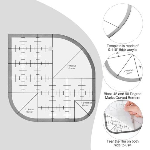 2 PCS Quilting Templates, Curved Corner Cutter Quilt Ruler, Acrylic Curved Corner Cutter Ruler, Quilting Rulers and Templates DIY Patchwork Tools in Saudi Arabia