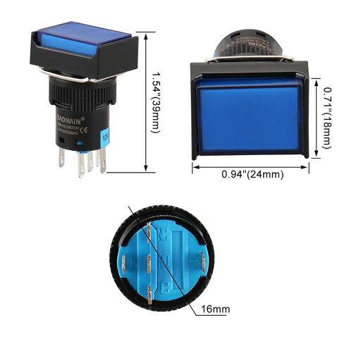 Baomain 5/8" 16mm Push Button Switch Latching Rectangular Cap LED Lamp Red Yellow Orange Blue Green Light DC 24V SPDT 5 Pin 5 Pack in Saudi Arabia