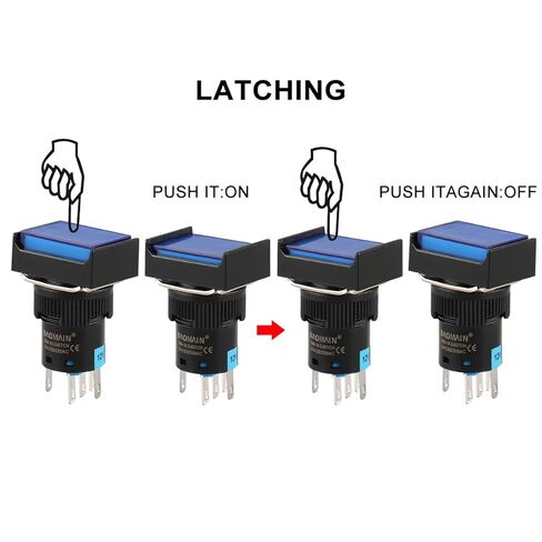 Baomain 5/8" 16mm Push Button Switch Latching Rectangular Cap LED Lamp Red Yellow Orange Blue Green Light DC 24V SPDT 5 Pin 5 Pack in Saudi Arabia