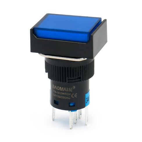 Baomain 5/8" 16mm Push Button Switch Latching Rectangular Cap LED Lamp Red Yellow Orange Blue Green Light DC 24V SPDT 5 Pin 5 Pack in Saudi Arabia