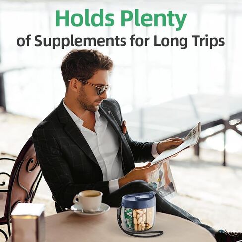 زجاجة توزيع حبوب الدواء المحمولة من PULIV، منظم الفيتامينات مع 7 حجرات، تحمل الكثير من المكملات الغذائية مع تصميم مضاد للخلط وفتحات واسعة، سهلة استرجاع الأدوية، تتضمن 20 قطعة من الملصقات اللاصقة in Kuwait