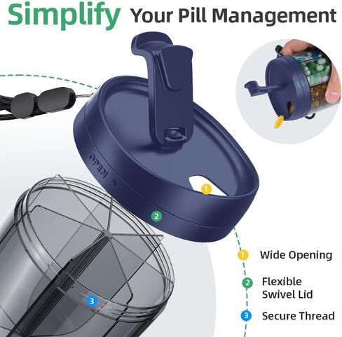 زجاجة توزيع حبوب الدواء المحمولة من PULIV، منظم الفيتامينات مع 7 حجرات، تحمل الكثير من المكملات الغذائية مع تصميم مضاد للخلط وفتحات واسعة، سهلة استرجاع الأدوية، تتضمن 20 قطعة من الملصقات اللاصقة in Kuwait
