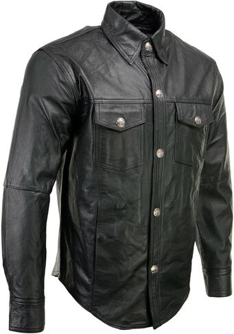 Milwaukee Leather Men's Premium Leather Casual Biker Rider Shirt w/Vintage 5 Cent Buffalo Buttons - 4X-Large in Saudi Arabia