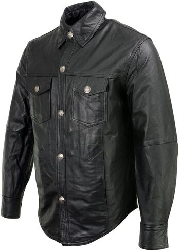 Milwaukee Leather Men's Premium Leather Casual Biker Rider Shirt w/Vintage 5 Cent Buffalo Buttons - 4X-Large in Saudi Arabia