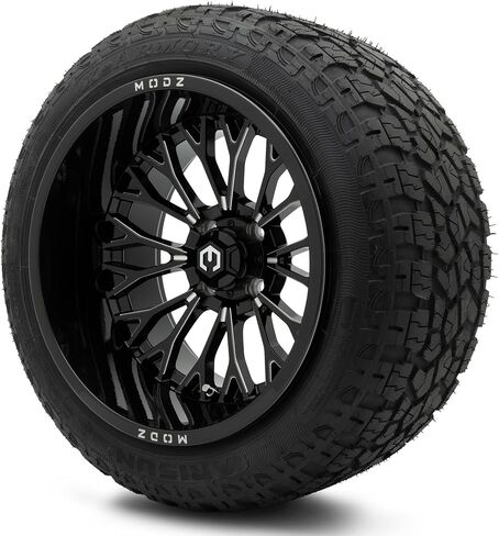 MODZ® Convict باللون الأسود اللامع مع عجلات عربة الجولف بمطحنة كروية مقاس 15x10 بوصة ومجموعة إطارات عربة الجولف Arisun X-Armory (23x10-R15) DOT ذات الحزام الفولاذي - مجموعة من 4 قطع in Kuwait