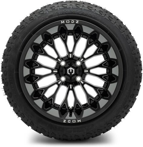 MODZ® Convict باللون الأسود اللامع مع عجلات عربة الجولف بمطحنة كروية مقاس 15x10 بوصة ومجموعة إطارات عربة الجولف Arisun X-Armory (23x10-R15) DOT ذات الحزام الفولاذي - مجموعة من 4 قطع in Kuwait