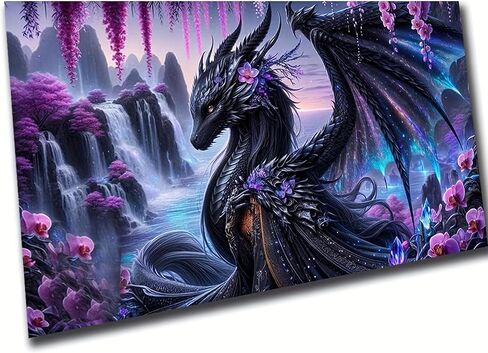 Fantasy Dragon 5D Diamond Painting Kits for Adults,Waterfall Landscape Diamond Mosaic Art,DIY Full Round Diamond Embroidery,Diamond Art Kits for Home Decor,Large size 31.5 x 15.7 inches,DIY Mosaic Art in Saudi Arabia