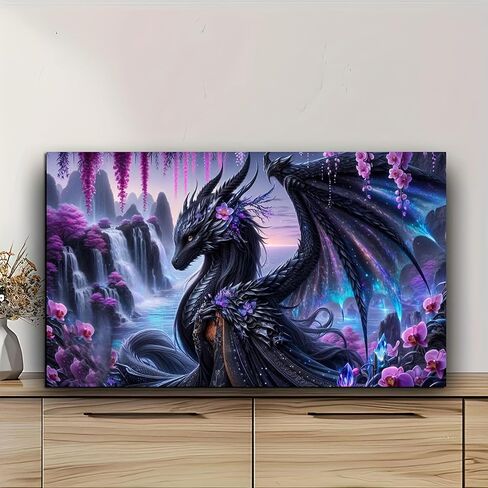 Fantasy Dragon 5D Diamond Painting Kits for Adults,Waterfall Landscape Diamond Mosaic Art,DIY Full Round Diamond Embroidery,Diamond Art Kits for Home Decor,Large size 31.5 x 15.7 inches,DIY Mosaic Art in Saudi Arabia