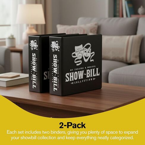 2 Pack of Show Bill Binder for Broadway and Theatre Show-Bills, Comes with 25 Sheet Protectors to Hold and Organize All Your Playbills, D-Ring, Black and Yellow in Saudi Arabia
