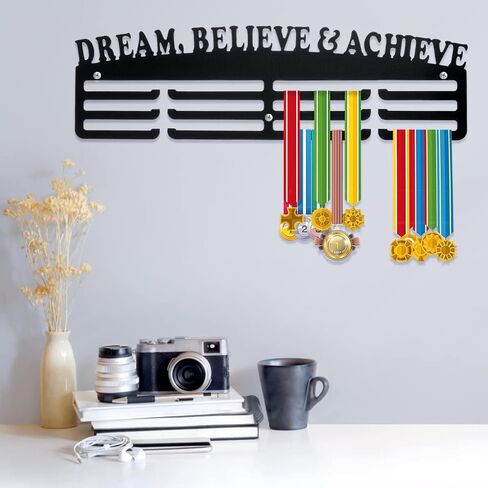 Medal Display Hanger Wall Mounted Stainless Steel Medal Display Rack Decorative Black Medal Holder with Inspirational Words Heavy Duty Memorial Medal Hanger for Living Room Bedroom in Saudi Arabia