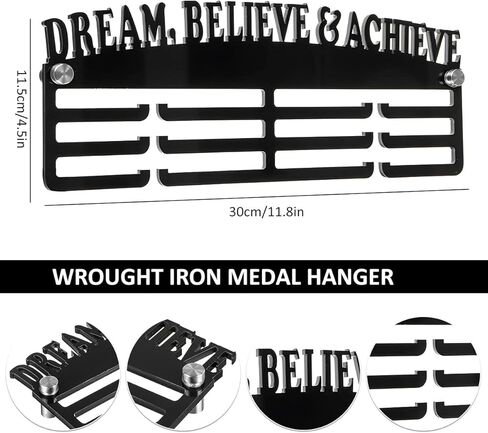 Medal Display Hanger Wall Mounted Stainless Steel Medal Display Rack Decorative Black Medal Holder with Inspirational Words Heavy Duty Memorial Medal Hanger for Living Room Bedroom in Saudi Arabia