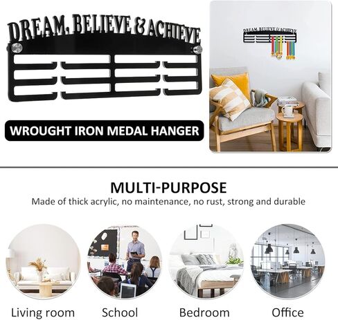 Medal Display Hanger Wall Mounted Stainless Steel Medal Display Rack Decorative Black Medal Holder with Inspirational Words Heavy Duty Memorial Medal Hanger for Living Room Bedroom in Saudi Arabia