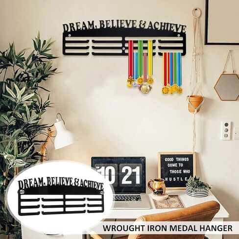 Medal Display Hanger Wall Mounted Stainless Steel Medal Display Rack Decorative Black Medal Holder with Inspirational Words Heavy Duty Memorial Medal Hanger for Living Room Bedroom in Saudi Arabia