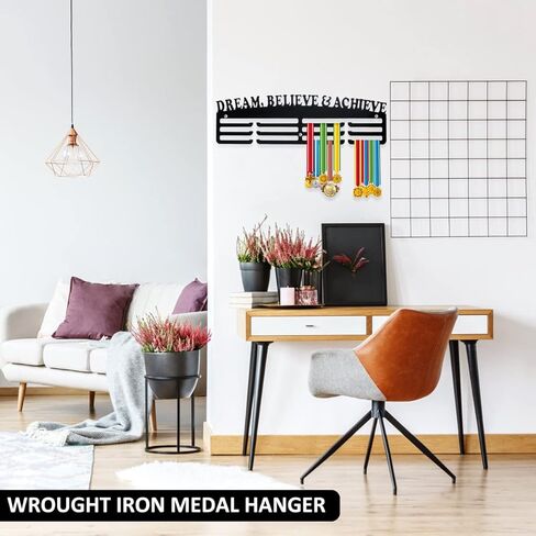 Medal Display Hanger Wall Mounted Stainless Steel Medal Display Rack Decorative Black Medal Holder with Inspirational Words Heavy Duty Memorial Medal Hanger for Living Room Bedroom in Saudi Arabia