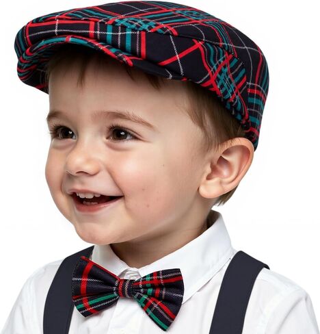 Boy Hat Newsboy Cap 2pcs Vintage Drivers Cap with Adjustable Bow Tie Infant Beret Flat Hat in Saudi Arabia