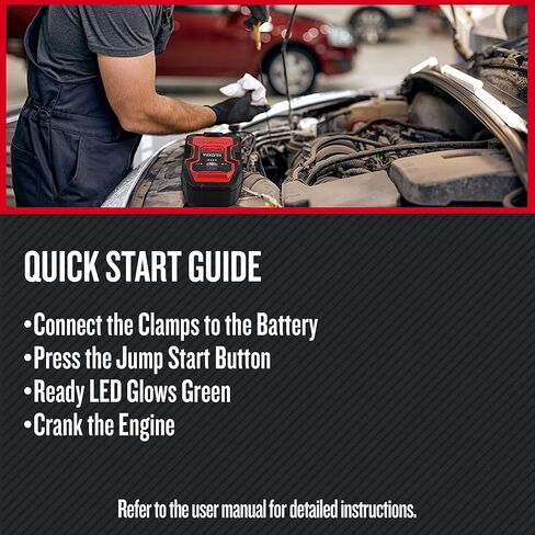 CRAFTSMAN CMXCESM263 1000A 12V Lithium Jump Starter - طاقة USB محمولة - ما يصل إلى 25 قفزة لكل شحنة - ضوء منطقة LED - يبدأ ما يصل إلى 6.0 لتر من الغاز ومحركات الديزل 3.0 لتر in Kuwait