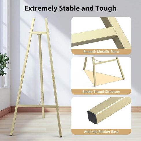 46.7" Gold Metal Easel Stand – Heavy Duty Floor Easel Stand,，Adjustable Chain Support ，Perfect for Wedding Welcome Sign Holder, Baby Shower Poster, Birthday Party, Art & Gallery Painting Display in Saudi Arabia