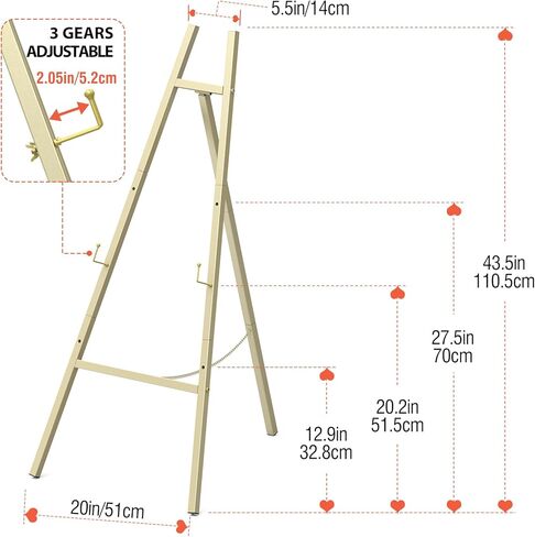 46.7" Gold Metal Easel Stand – Heavy Duty Floor Easel Stand,，Adjustable Chain Support ，Perfect for Wedding Welcome Sign Holder, Baby Shower Poster, Birthday Party, Art & Gallery Painting Display in Saudi Arabia