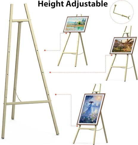 46.7" Gold Metal Easel Stand – Heavy Duty Floor Easel Stand,，Adjustable Chain Support ，Perfect for Wedding Welcome Sign Holder, Baby Shower Poster, Birthday Party, Art & Gallery Painting Display in Saudi Arabia