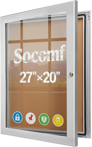 27"×20" Enclosed Bulletin Board Lockable Cork Noticeboard with Aluminum Frame Wall Mounted Displays Case Tamperproof Information Cabinet for School Office Classroom in Saudi Arabia