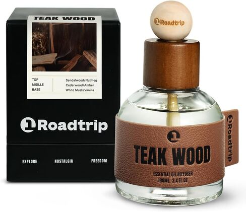 Car Air Freshener - Long Lasting Essential Oil Diffuser - Aromatherapy Accessories for Men & Women - Non-Toxic Odor Eliminator - Teakwood Car Scent Diffuser 3.38 FL OZ/100ML in Saudi Arabia
