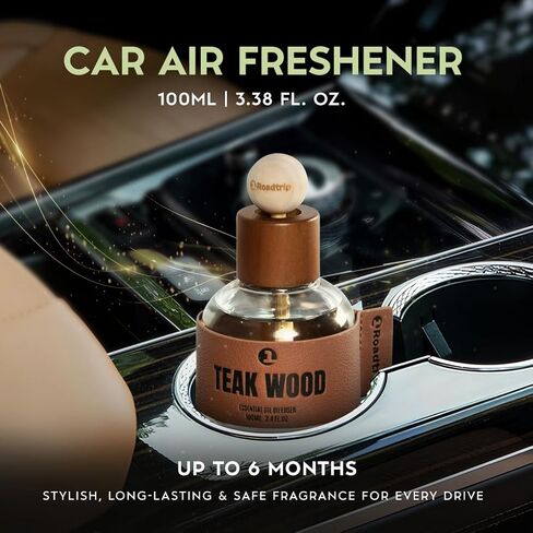 Car Air Freshener - Long Lasting Essential Oil Diffuser - Aromatherapy Accessories for Men & Women - Non-Toxic Odor Eliminator - Teakwood Car Scent Diffuser 3.38 FL OZ/100ML in Saudi Arabia