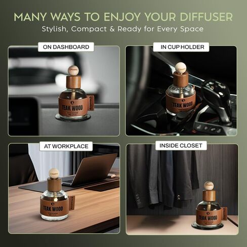 Car Air Freshener - Long Lasting Essential Oil Diffuser - Aromatherapy Accessories for Men & Women - Non-Toxic Odor Eliminator - Teakwood Car Scent Diffuser 3.38 FL OZ/100ML in Saudi Arabia