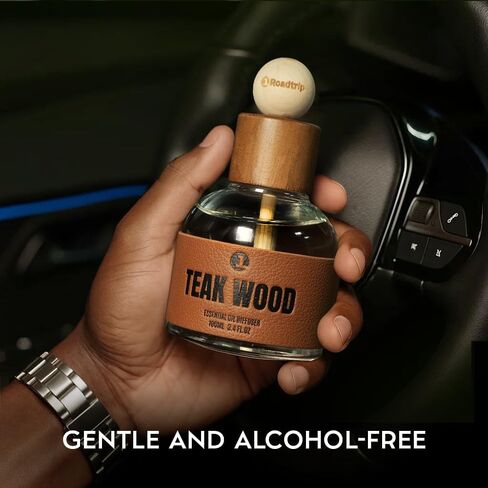 Car Air Freshener - Long Lasting Essential Oil Diffuser - Aromatherapy Accessories for Men & Women - Non-Toxic Odor Eliminator - Teakwood Car Scent Diffuser 3.38 FL OZ/100ML in Saudi Arabia