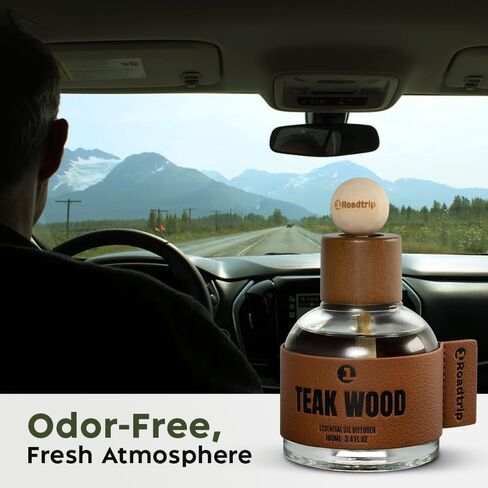 Car Air Freshener - Long Lasting Essential Oil Diffuser - Aromatherapy Accessories for Men & Women - Non-Toxic Odor Eliminator - Teakwood Car Scent Diffuser 3.38 FL OZ/100ML in Saudi Arabia