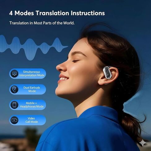 Linguawave Pro — Real-Time Ai Translation Earbuds, Open-Ear Translator with Two-Way Language Translation, 144 Languages & Accents Earbuds Real Time (Black) in Saudi Arabia