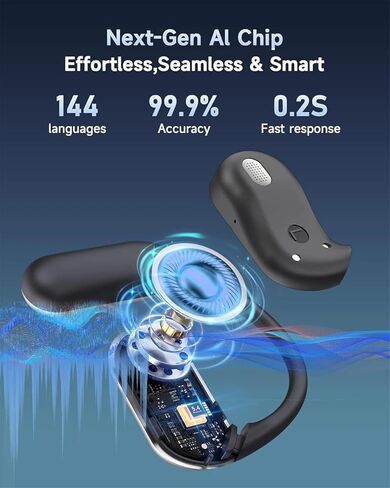 Linguawave Pro — Real-Time Ai Translation Earbuds, Open-Ear Translator with Two-Way Language Translation, 144 Languages & Accents Earbuds Real Time (Black) in Saudi Arabia