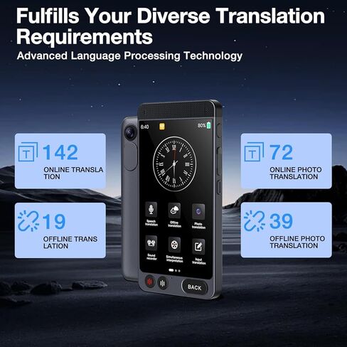 جهاز مترجم اللغة، ترجمة مكالمات الفيديو مع ترجمة في الوقت الفعلي، أكثر من 148 لغة ودردشة GPT AI، 19 لغة غير متصلة بالإنترنت لا حاجة إلى شبكة WiFi، شاشة لمس عالية الدقة مقاس 4 بوصات للأعمال والسفر in Kuwait