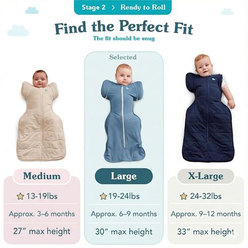 بدلة Love to Dream Swaddle UP الانتقالية، رمادية، كبيرة، 19-24 رطلاً، أجنحة بسحاب حاصلة على براءة اختراع وأكمام فريدة من نوعها مهدئة ذاتيًا، الانتقال بأمان من التقميط إلى خالية من الأسلحة قبل التدحرج in Saudi Arabia