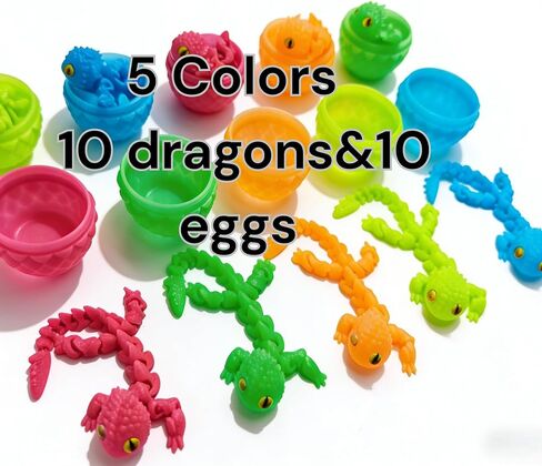 12 Pack Glow in The Dark Dragon Eggs with Tray – 3D Printed Articulated Dragons, Flexible Fidget Toy Set with Textured Skin and Marble Eyes – Surprise Party Favor Gift for Kids and Collectors in Saudi Arabia